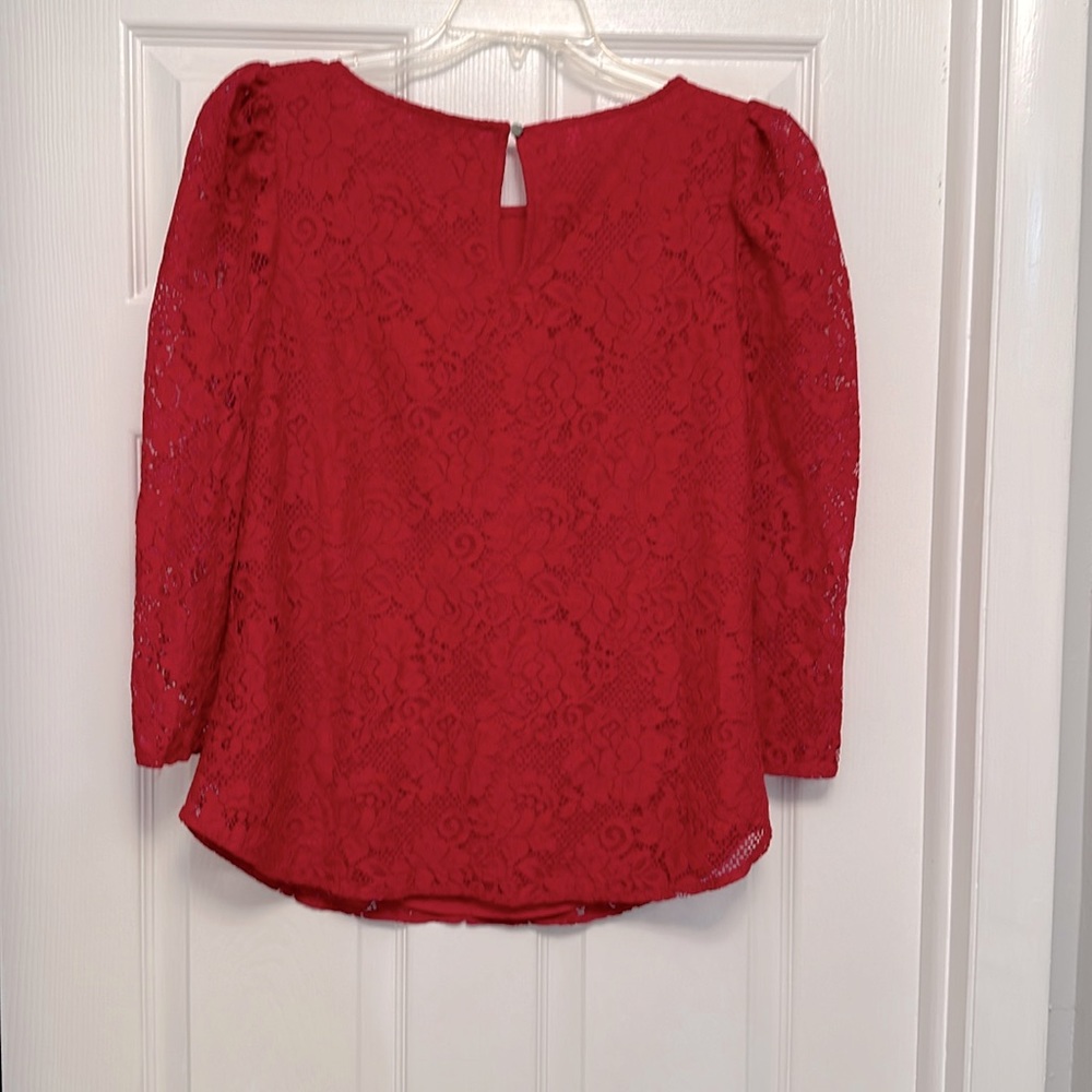 Red dressy lace blouse, size M 7th Avenue from NY&C